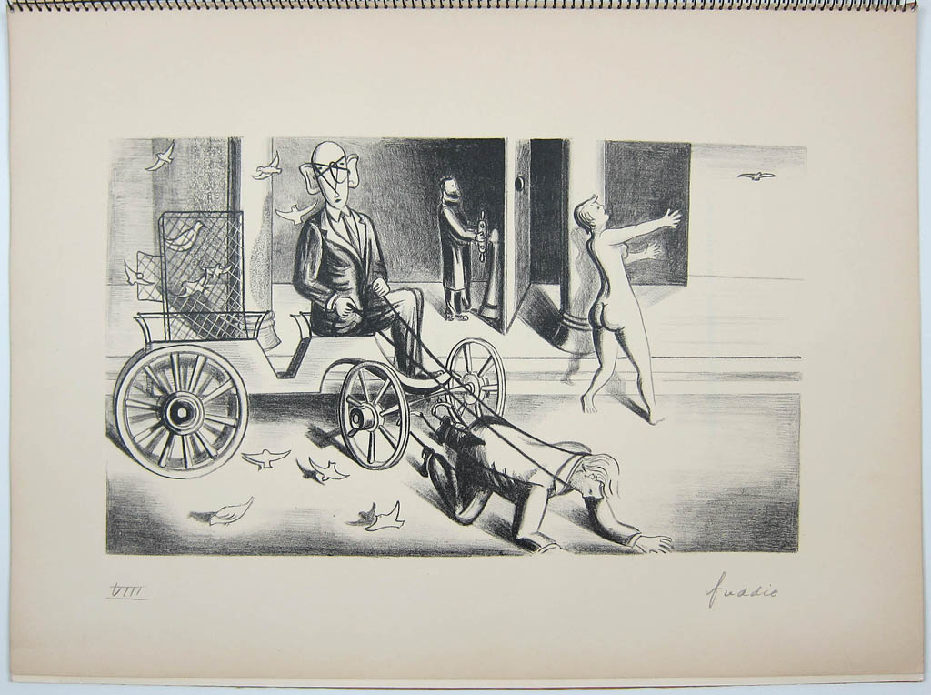 Wilhelm Freddie - 8 surrealistiske litografier - plate eight - 1934 bound portfolio of eight original lithographs with text